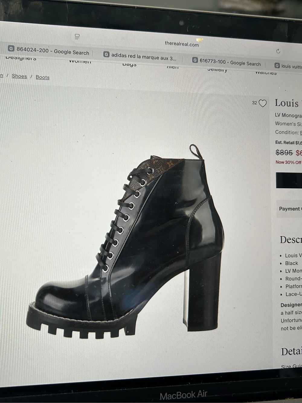 Louis Vuitton Black Gloss Lace-Up Platform Heeled Boots